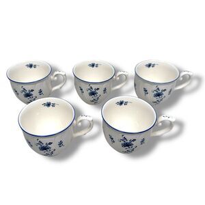 Vintage Noritake Craftone Tea Cups 2.75" Porcelain Blue White Floral Lot of 5